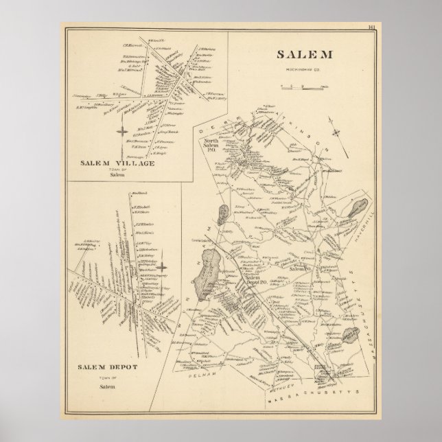 Póster Mapa de época de Salem Massachusetts (1892) (Frente)