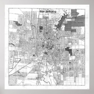 Póster Mapa de época de San Antonio Texas (1909) BW