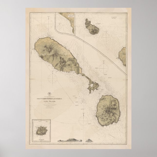 Póster Mapa de época de San Cristóbal y Nieves (1872) (Frente)