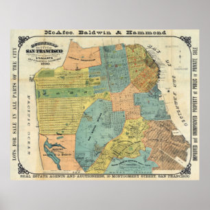 Póster Mapa de época de San Francisco (1890)