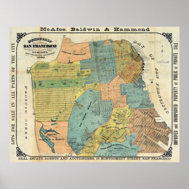 Póster Mapa de época de San Francisco (1890) (Frente)
