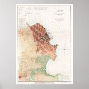 Póster Mapa de época de San Francisco CA (1853)