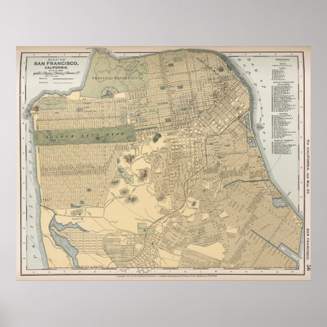 Póster Mapa de época de San Francisco CA (1891) (Frente)