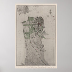 Póster Mapa de época de San Francisco CA (1905)