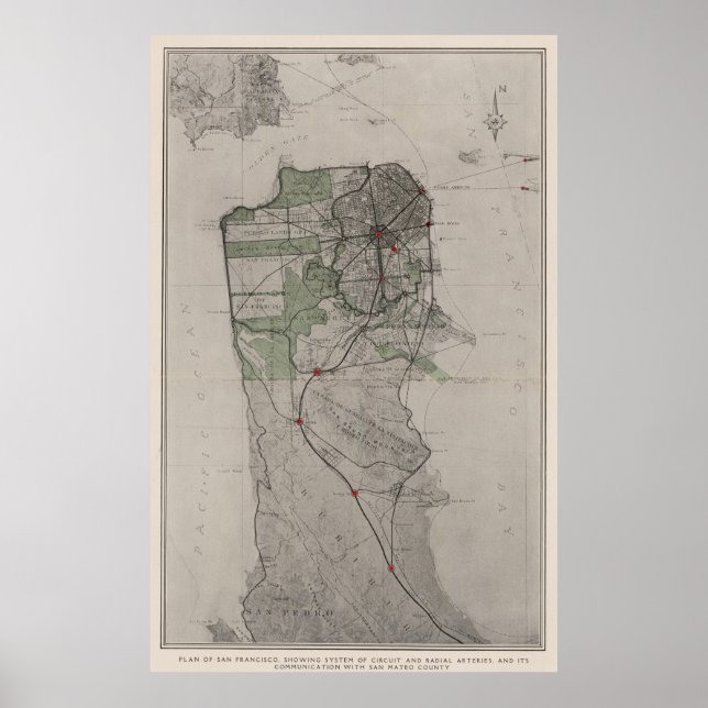 Póster Mapa de época de San Francisco CA (1905) (Frente)