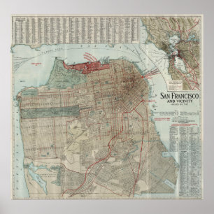 Póster Mapa de época de San Francisco CA (1914)