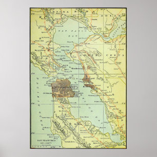 Póster Mapa de época de San Francisco California (1905)