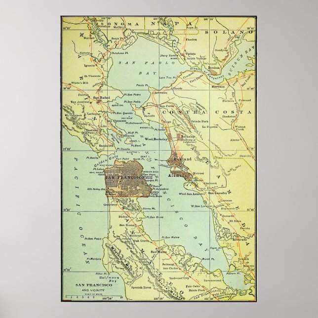 Póster Mapa de época de San Francisco California (1905) (Frente)