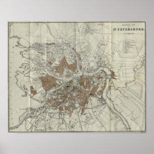 Póster Mapa de época de San Petersburgo (1893)