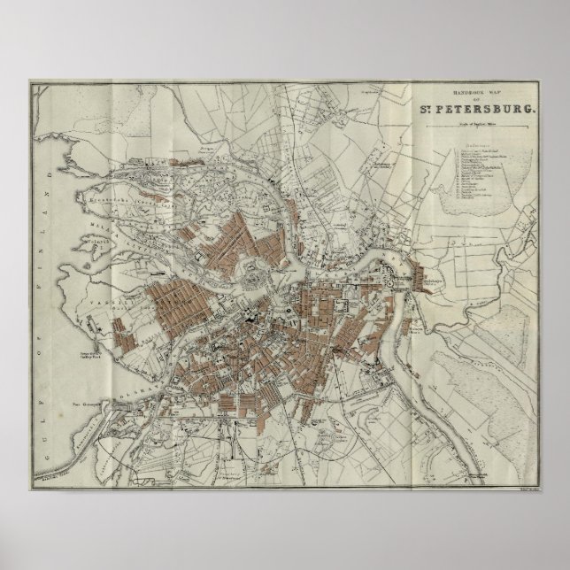 Póster Mapa de época de San Petersburgo (1893) (Frente)
