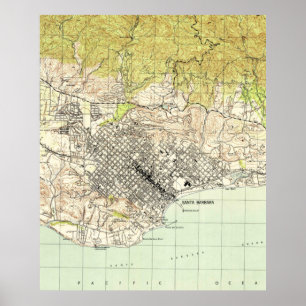 Póster Mapa de época de Santa Bárbara California (1944)