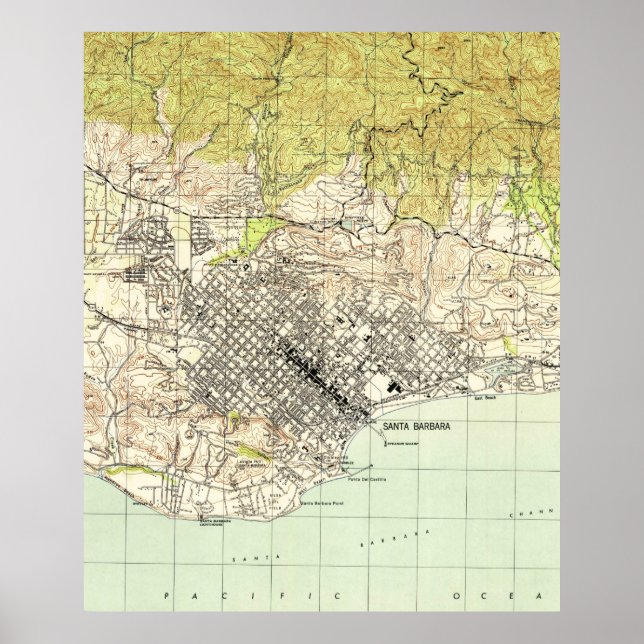 Póster Mapa de época de Santa Bárbara California (1944) (Frente)