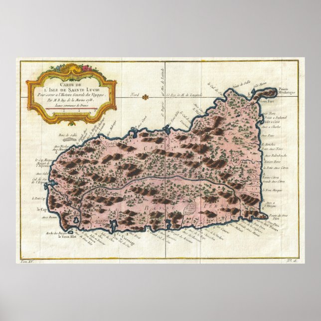 Póster Mapa de época de Santa Lucía (1758) (Frente)