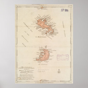 Póster Mapa de época de Santa Lucía y Martinica (1781)