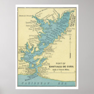 Póster Mapa de época de Santiago de Cuba (1898)