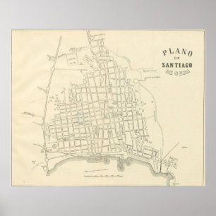 Póster Mapa de época de Santiago de Cuba (1899)