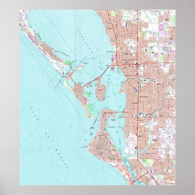 Póster Mapa de época de Sarasota Florida (1973) (Frente)