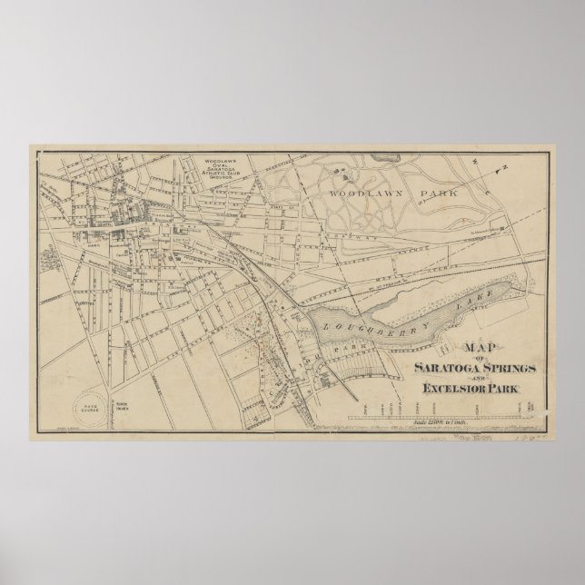Póster Mapa de época de Saratoga Springs NY (1895) (Frente)