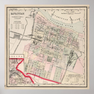 Póster Mapa de época de Savannah GA (1877)