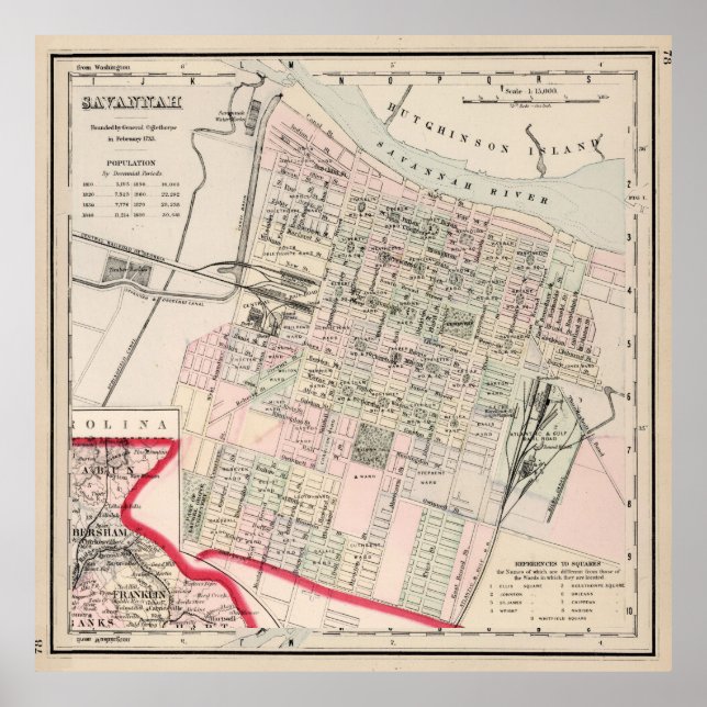 Póster Mapa de época de Savannah GA (1877) (Frente)