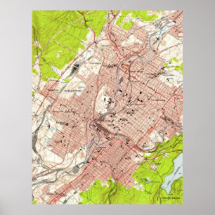 Póster Mapa de época de Scranton Pennsylvania (1947)