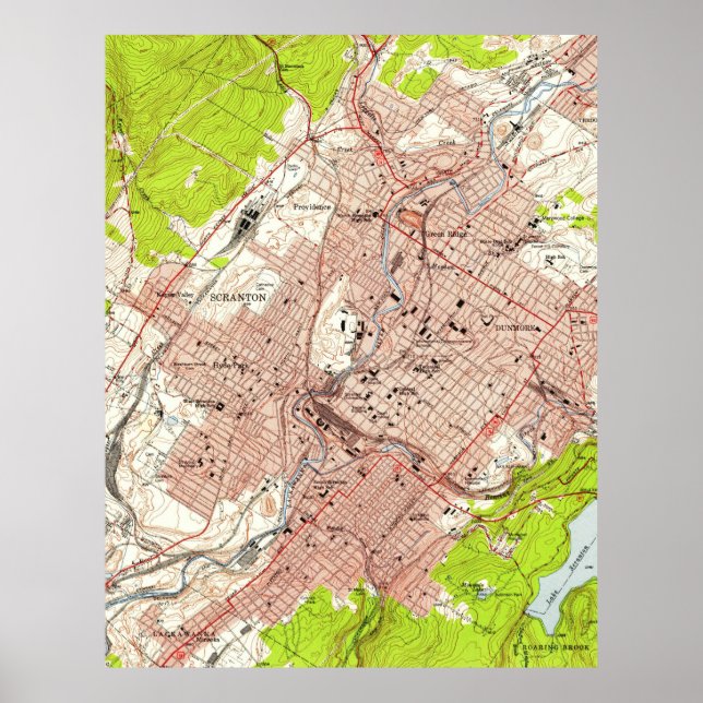 Póster Mapa de época de Scranton Pennsylvania (1947) (Frente)