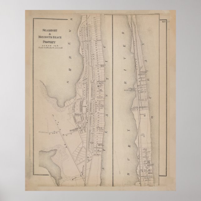 Póster Mapa de época de Sea bright & Monmouth NJ (1873) (Frente)