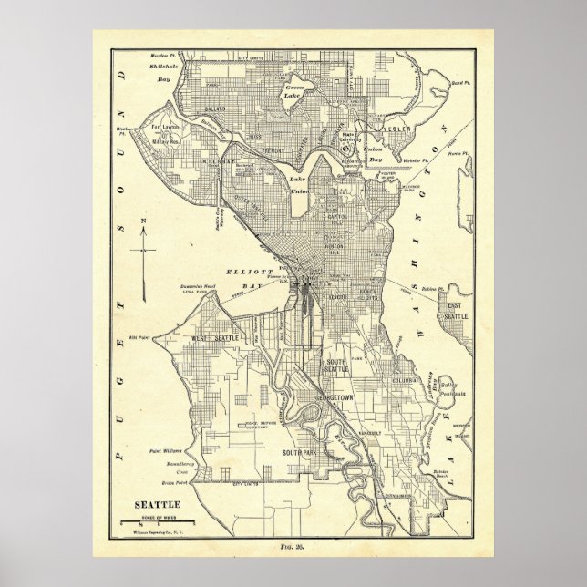 Póster Mapa de época de Seattle (1914) (Frente)