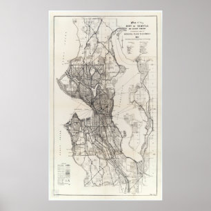 Póster Mapa de época de Seattle Washington