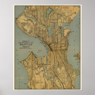 Póster Mapa de época de Seattle Washington