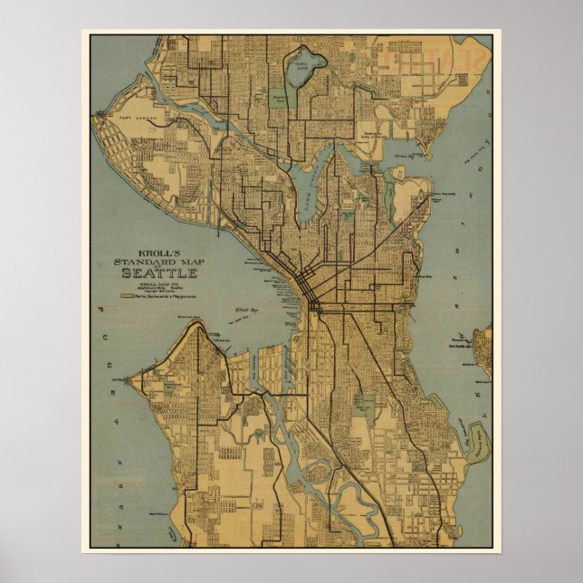 Póster Mapa de época de Seattle Washington (Frente)