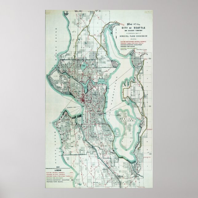 Póster Mapa de época de Seattle Washington (Frente)