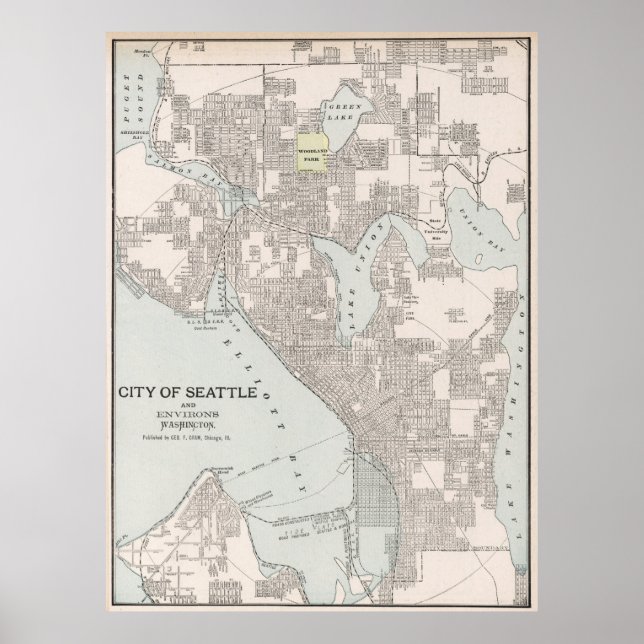 Póster Mapa de época de Seattle Washington (1901) (Frente)