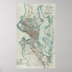 Póster Mapa de época de Seattle Washington (1911)