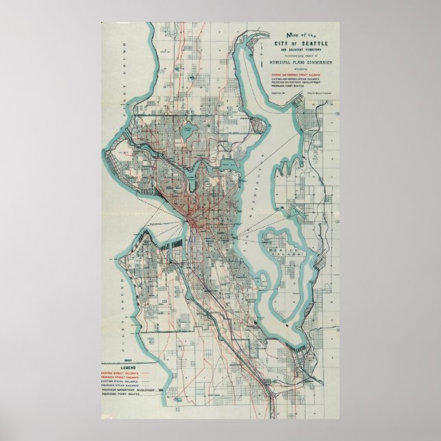 Póster Mapa de época de Seattle Washington (1911) (Frente)