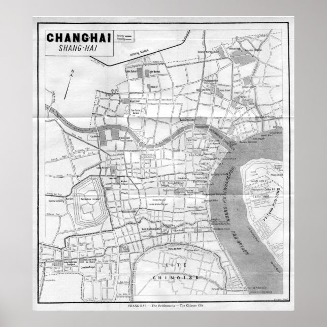 Póster Mapa de época de Shanghai China (1912) (Frente)