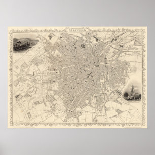 Póster Mapa de época de Sheffield England (1851)