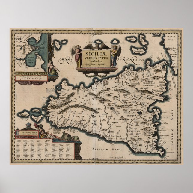 Póster Mapa de época de Sicilia Italia (1619) (Frente)