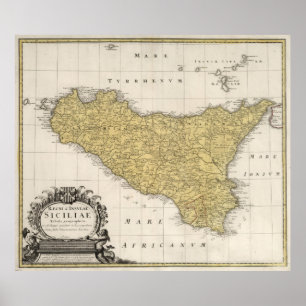Póster Mapa de época de Sicilia Italia (1747)