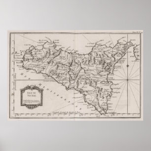 Póster Mapa de época de Sicilia Italia (1764)