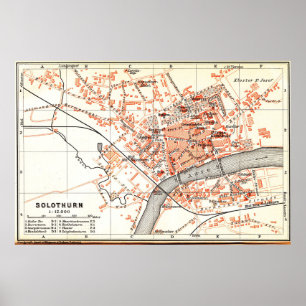 Póster Mapa de época de Solothurn Suiza (1913)