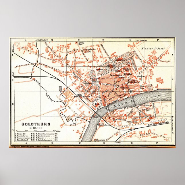 Póster Mapa de época de Solothurn Suiza (1913) (Frente)