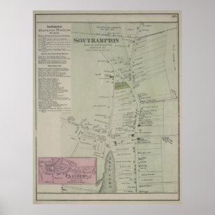 Póster Mapa de época de Southampton Nueva York (1873)