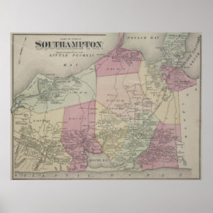 Póster Mapa de época de Southampton NY (1873)