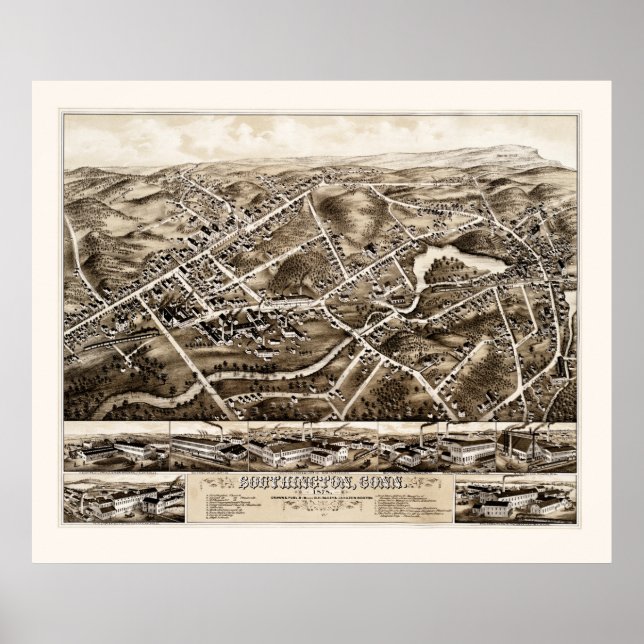 Póster Mapa de época de Southington, Connecticut, 1878 (Frente)