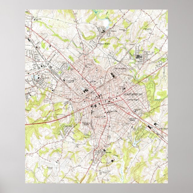 Póster Mapa de época de Spartanburg, Carolina del Sur (19 (Frente)