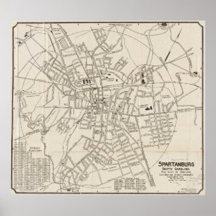 Póster Mapa de época de Spartanburg SC (1918)