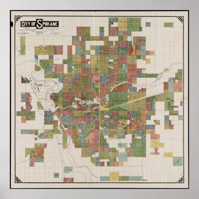 Póster Mapa de época de Spokane WA (1910) (Frente)