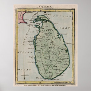 Póster Mapa de época de Sri Lanka (1801)