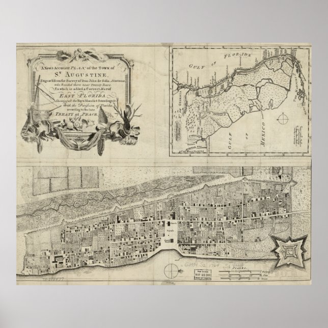 Póster Mapa de época de St. Augustine FL (1764) (Frente)